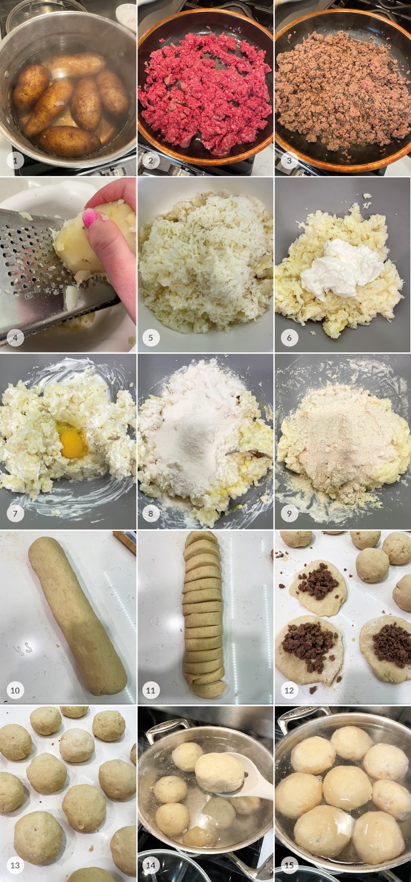 Plnené zemiakové knedle mleté mäso foto postup